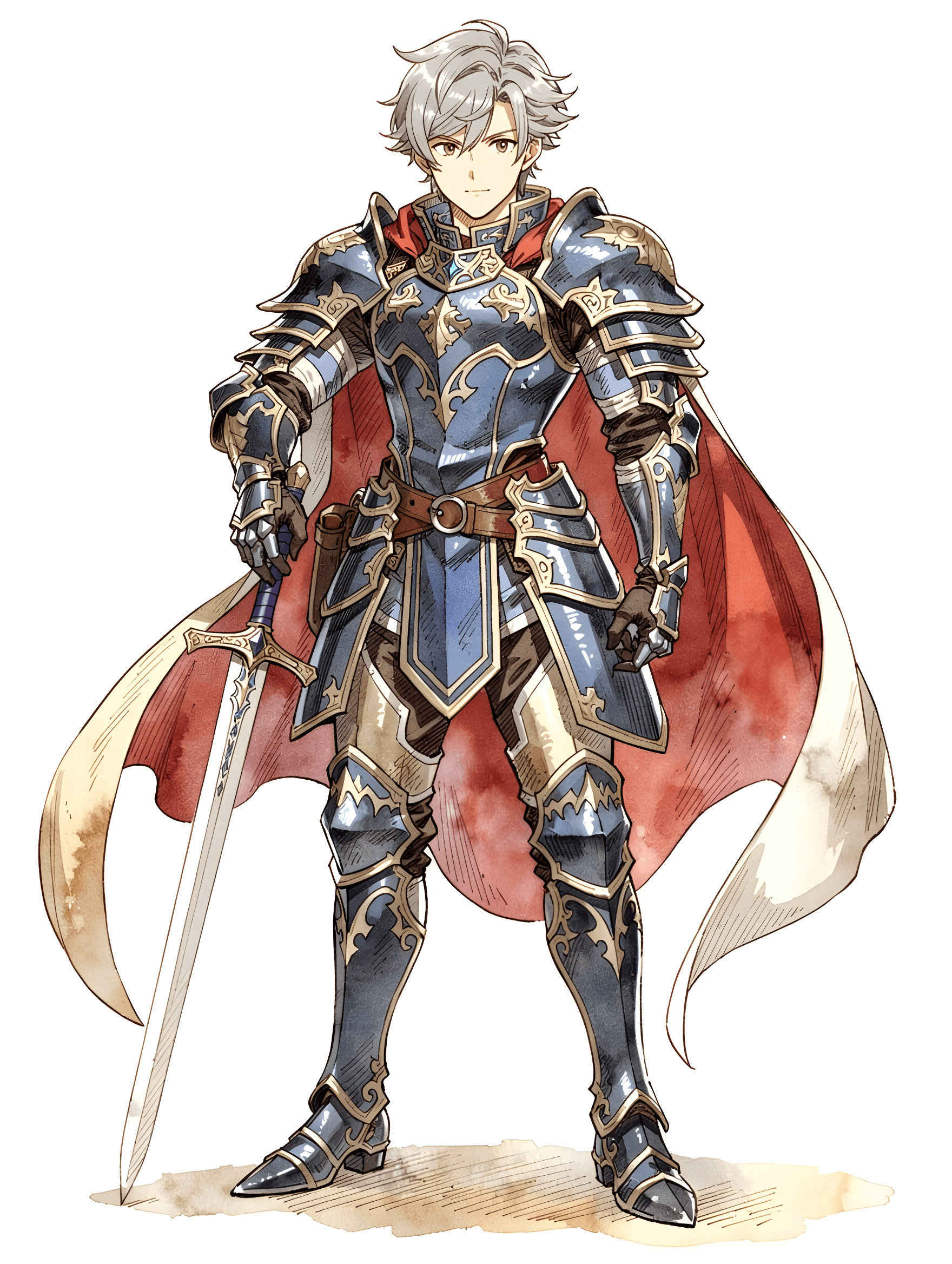 手描き水彩ファンタジースタイルで生成した騎士